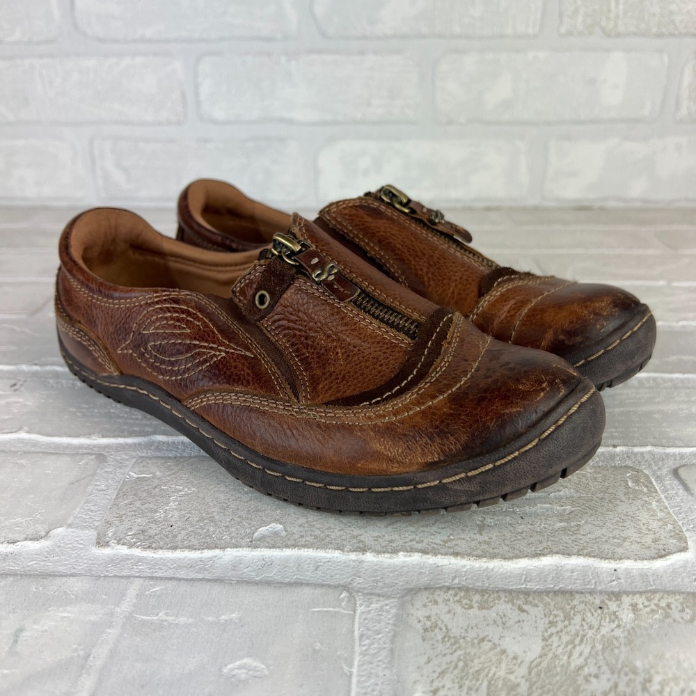 Kalso Leather Earth Shoes Womens 6.5 B Intone Ochre Brown Negative Heel Zip Top